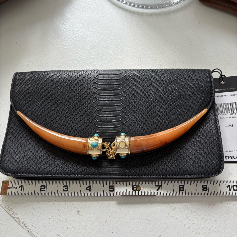 BCBGMAXAZRIA Black Clutch with Gold Accents. One stone missing on the front - Picture 3 of 7
